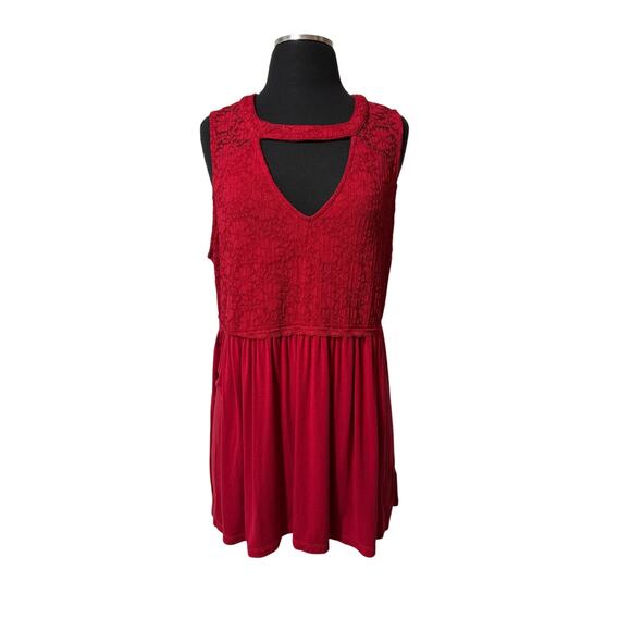Torrid Super Soft Choker Lace Inset Babydoll Sleeveless Top Red Size 2 = 2X - Picture 1 of 12